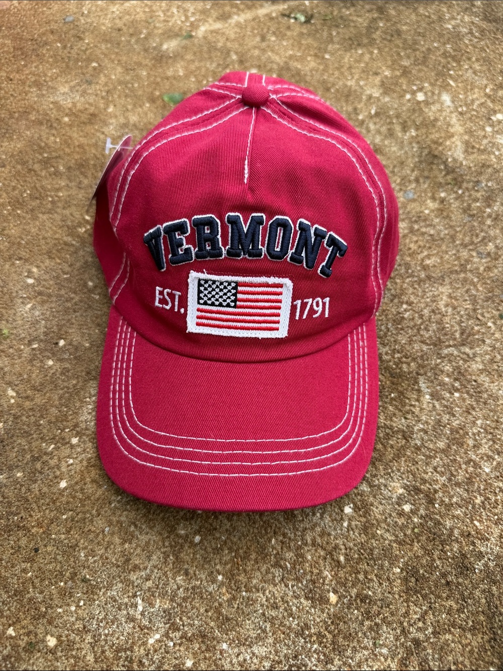 Vermont Red Baseball Cap with Flag Embroidery. NWT